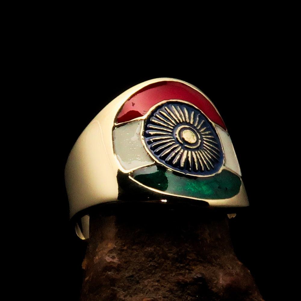 Men's National Flag Ring India made of solid brass with high polished enamel finish, showcasing vibrant colors of the Indian flag.