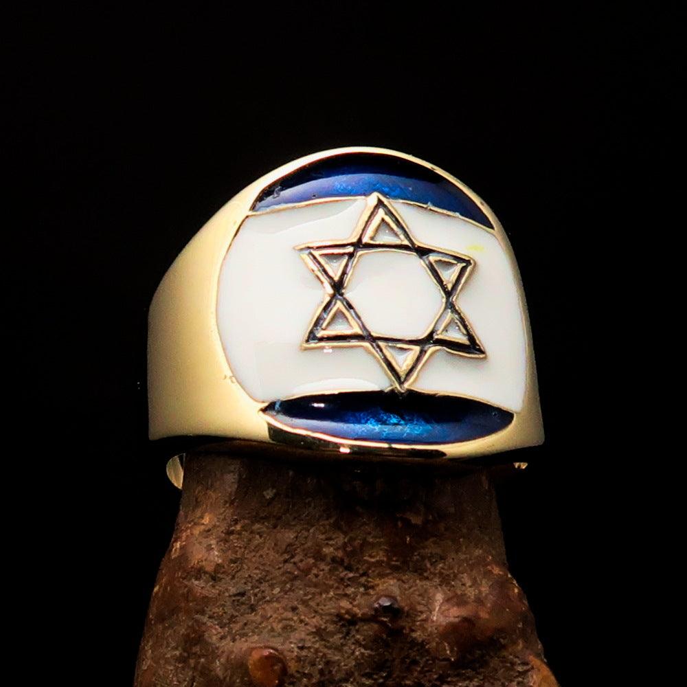 Men's National Flag Ring Israel made of solid brass with high polish and enamel finish, showcasing vibrant colors of the Israeli flag.