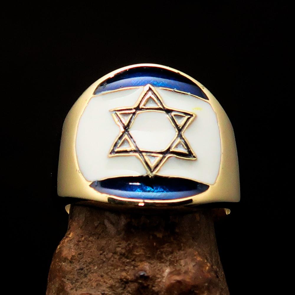 Men's National Flag Ring Israel made of solid brass with high polish and enamel finish, showcasing vibrant colors of the Israeli flag.