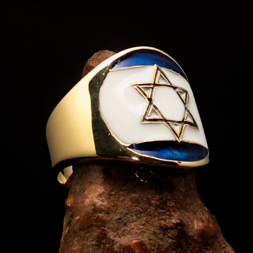 Men's National Flag Ring Israel made of solid brass with high polish and enamel finish, showcasing vibrant colors of the Israeli flag.