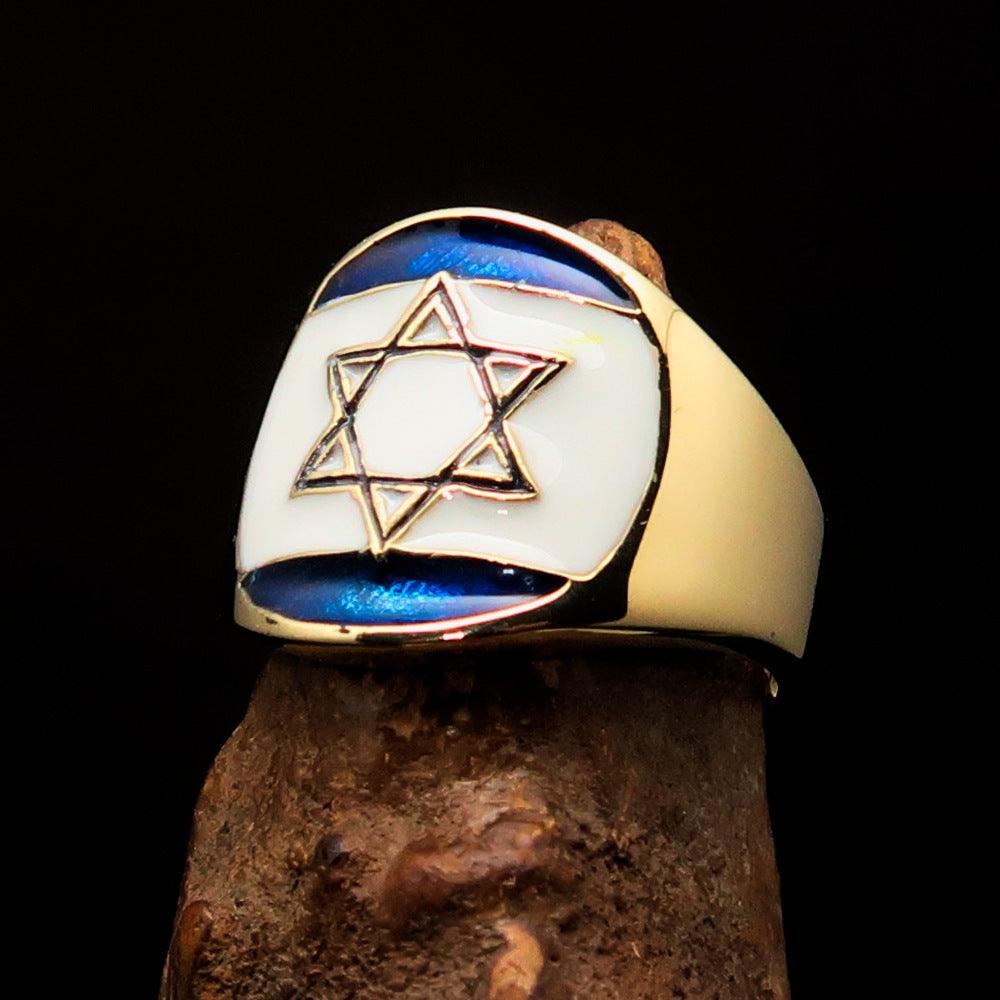 Men's National Flag Ring Israel made of solid brass with high polish and enamel finish, showcasing vibrant colors of the Israeli flag.