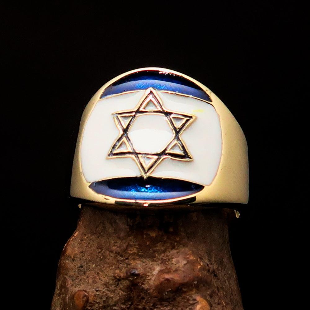 Men's National Flag Ring Israel made of solid brass with high polish and enamel finish, showcasing vibrant colors of the Israeli flag.