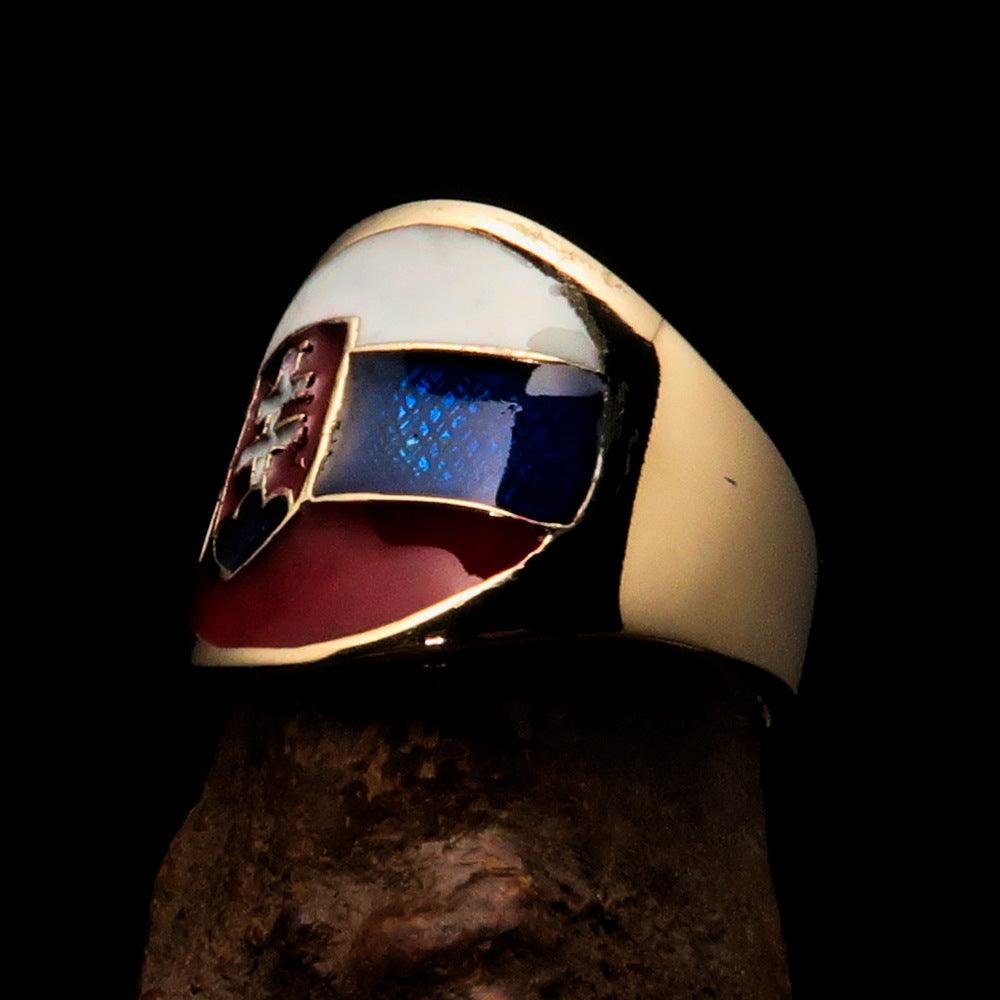 Men's National Flag Ring Slovakia made of solid brass with high polish finish and enamel detailing, showcasing the Slovakian flag colors.