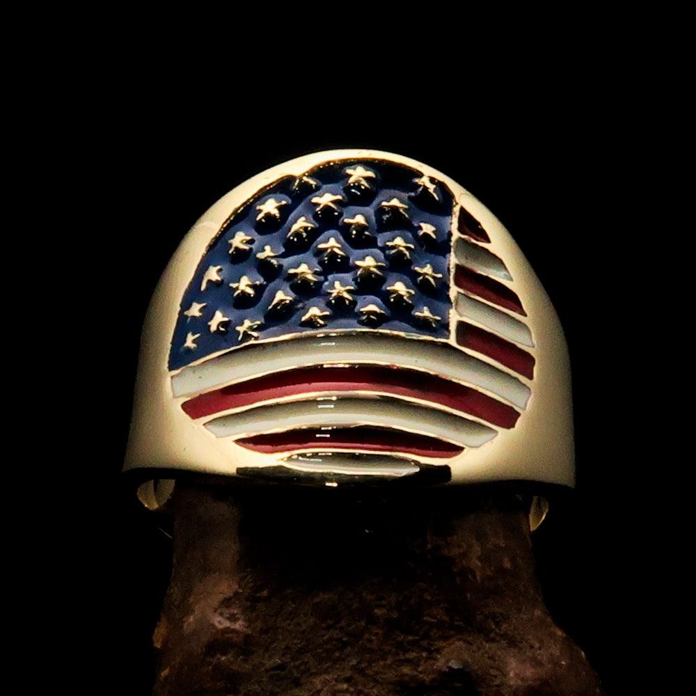 Men's National Flag Ring made of solid brass with high polish and enamel, showcasing the United States flag design.