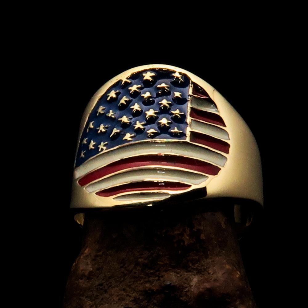 Men's National Flag Ring made of solid brass with high polish and enamel, showcasing the United States flag design.