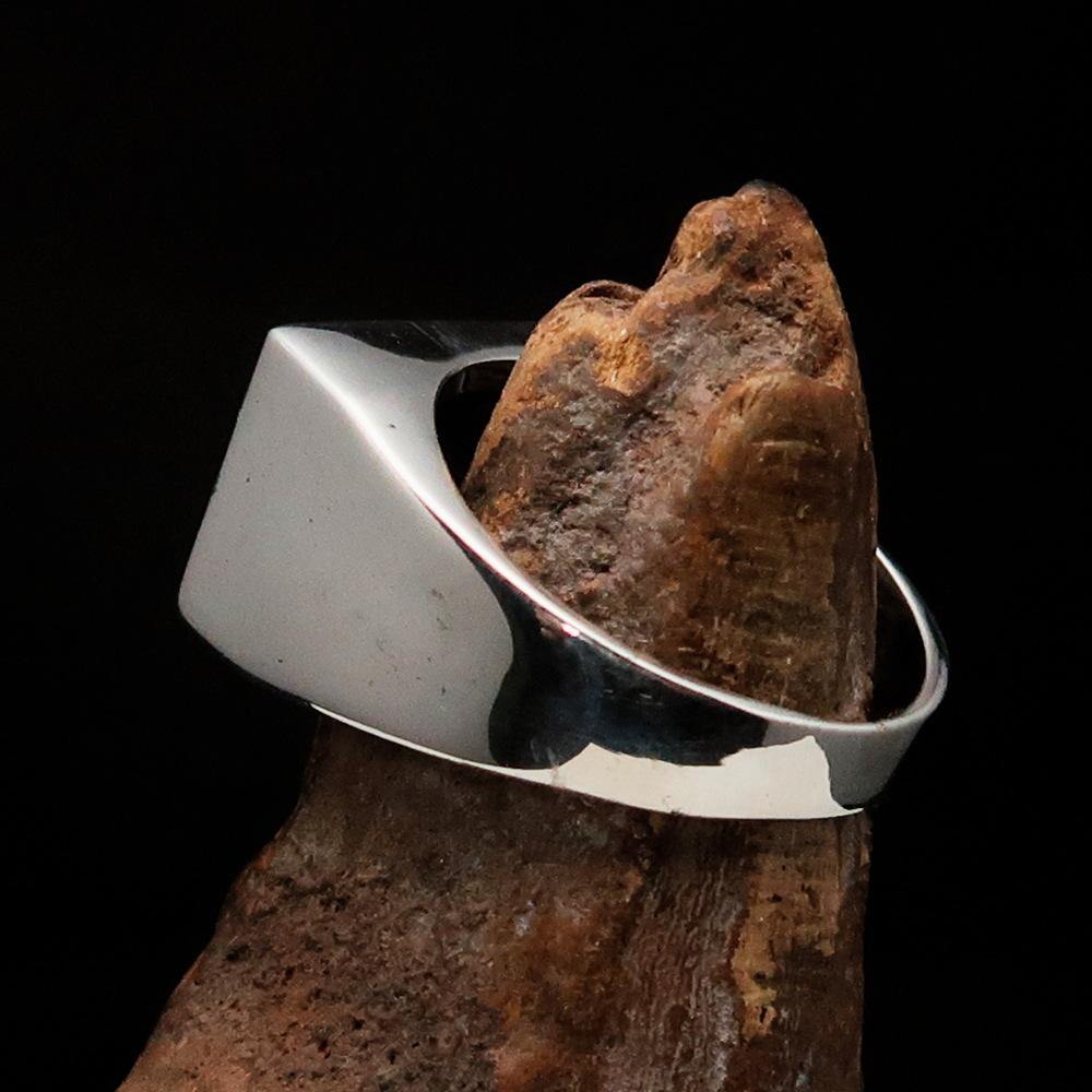 Men's Naval Cannon Ring made of solid sterling silver with high polish and black enamel finish, showcasing its unique design and craftsmanship.