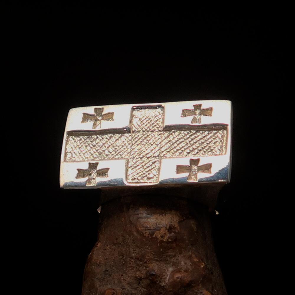 Men's two-tone matte sterling silver ring featuring the Flag of Georgia with five crosses, showcasing quality craftsmanship.