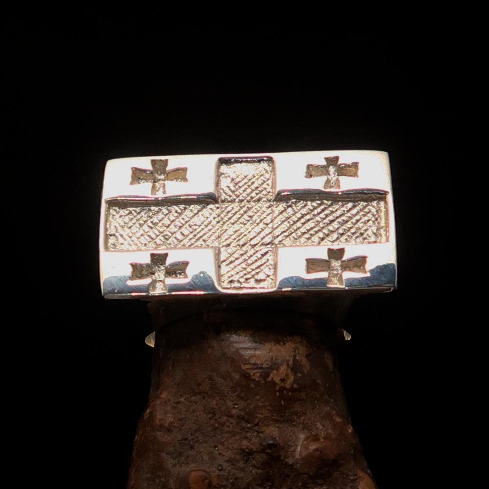 Men's two-tone matte sterling silver ring featuring the Flag of Georgia with five crosses, showcasing quality craftsmanship.