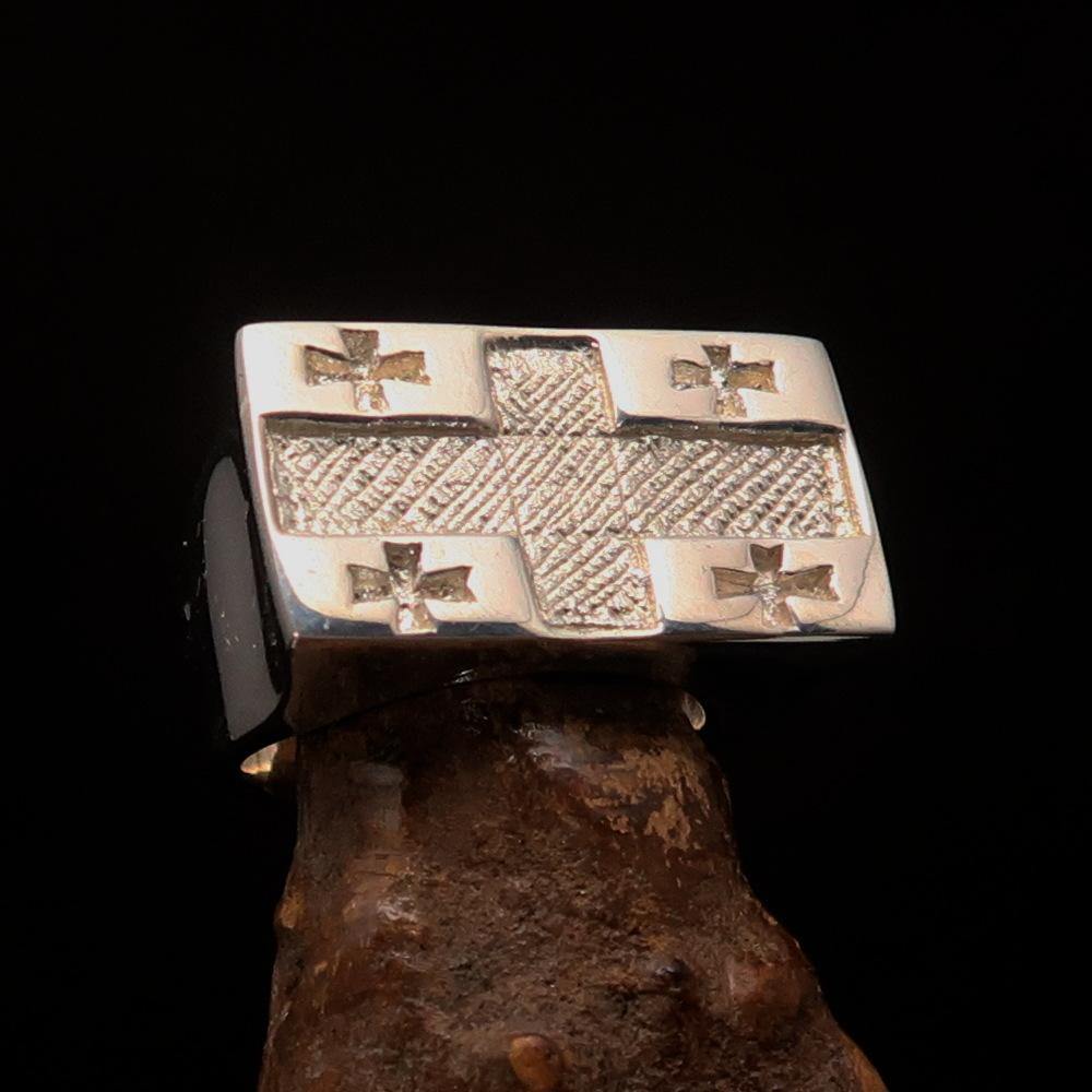 Men's two-tone matte sterling silver ring featuring the Flag of Georgia with five crosses, showcasing quality craftsmanship.