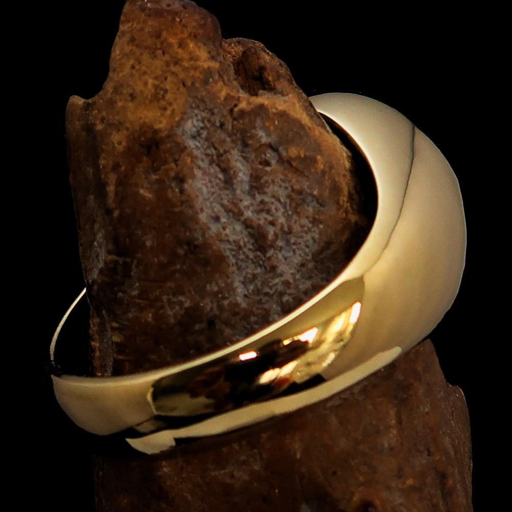 Men's Teacher Ring featuring Atom Symbol in solid brass with red enamel finish, showcasing its polished surface and unique design.