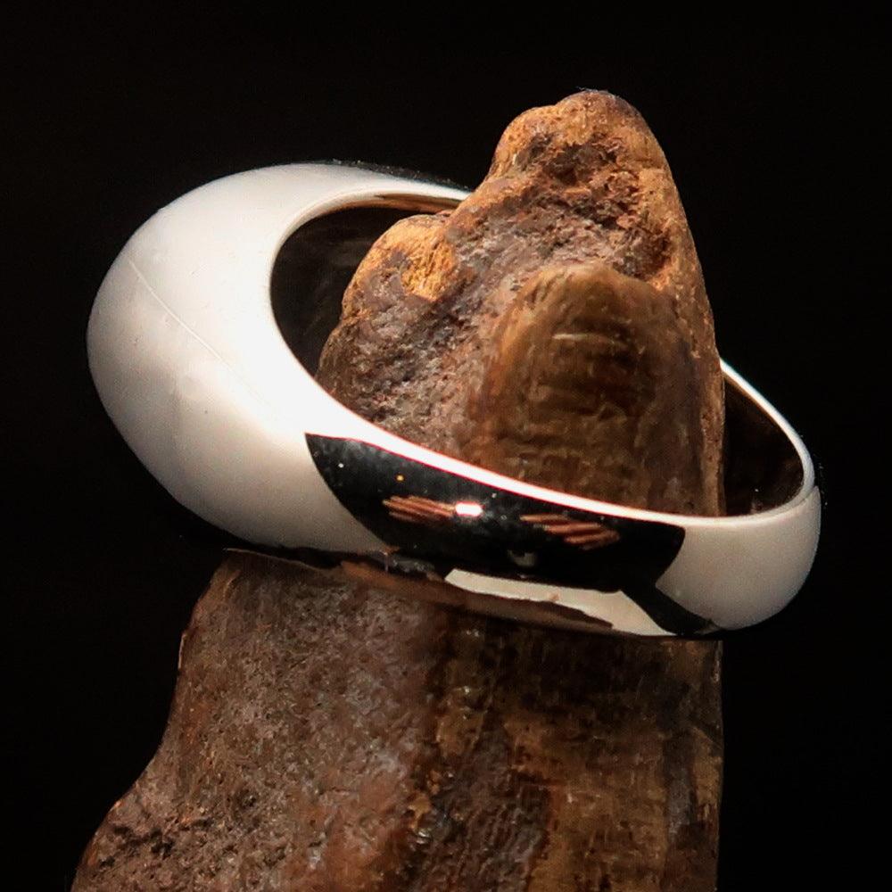 A two-tone oval initial men's ring made of solid sterling silver, featuring a high polished and matte finish with the initial 'SON'.