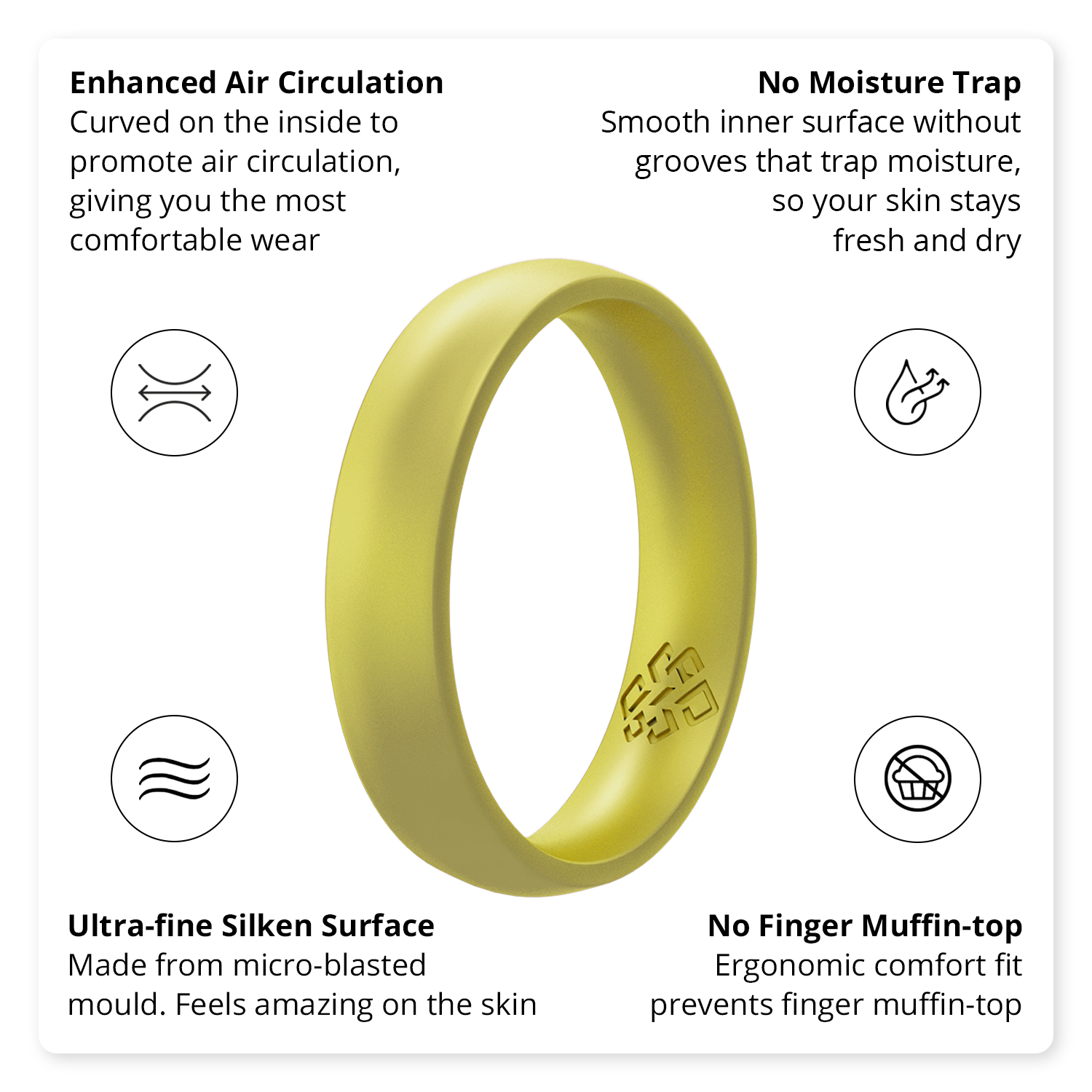 Peridot Green Breathable Silicone Ring for Women, showcasing its sleek bevel design and smooth surface.