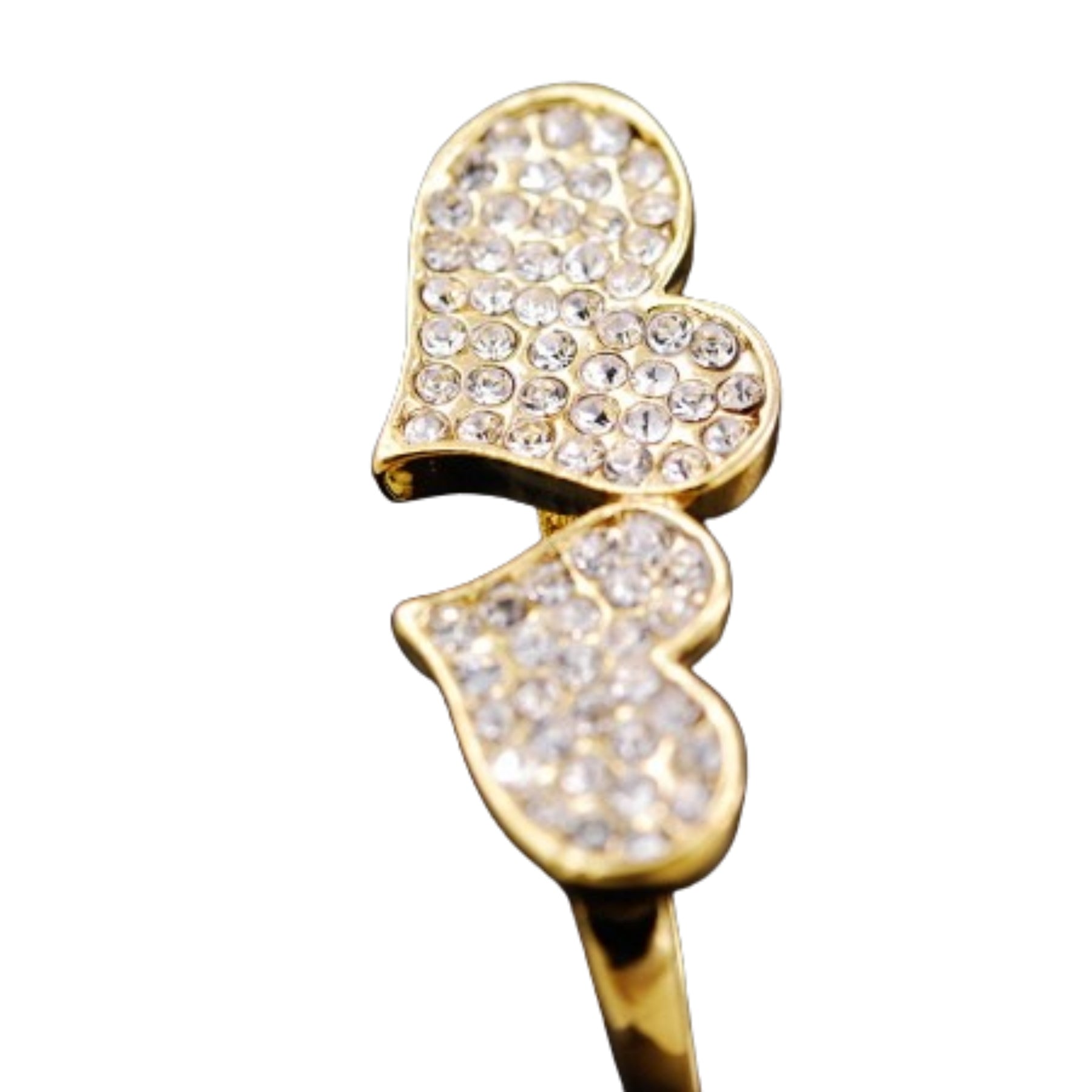 A pair of stylish studded heart two finger rings, showcasing a unique design with heart embellishments.