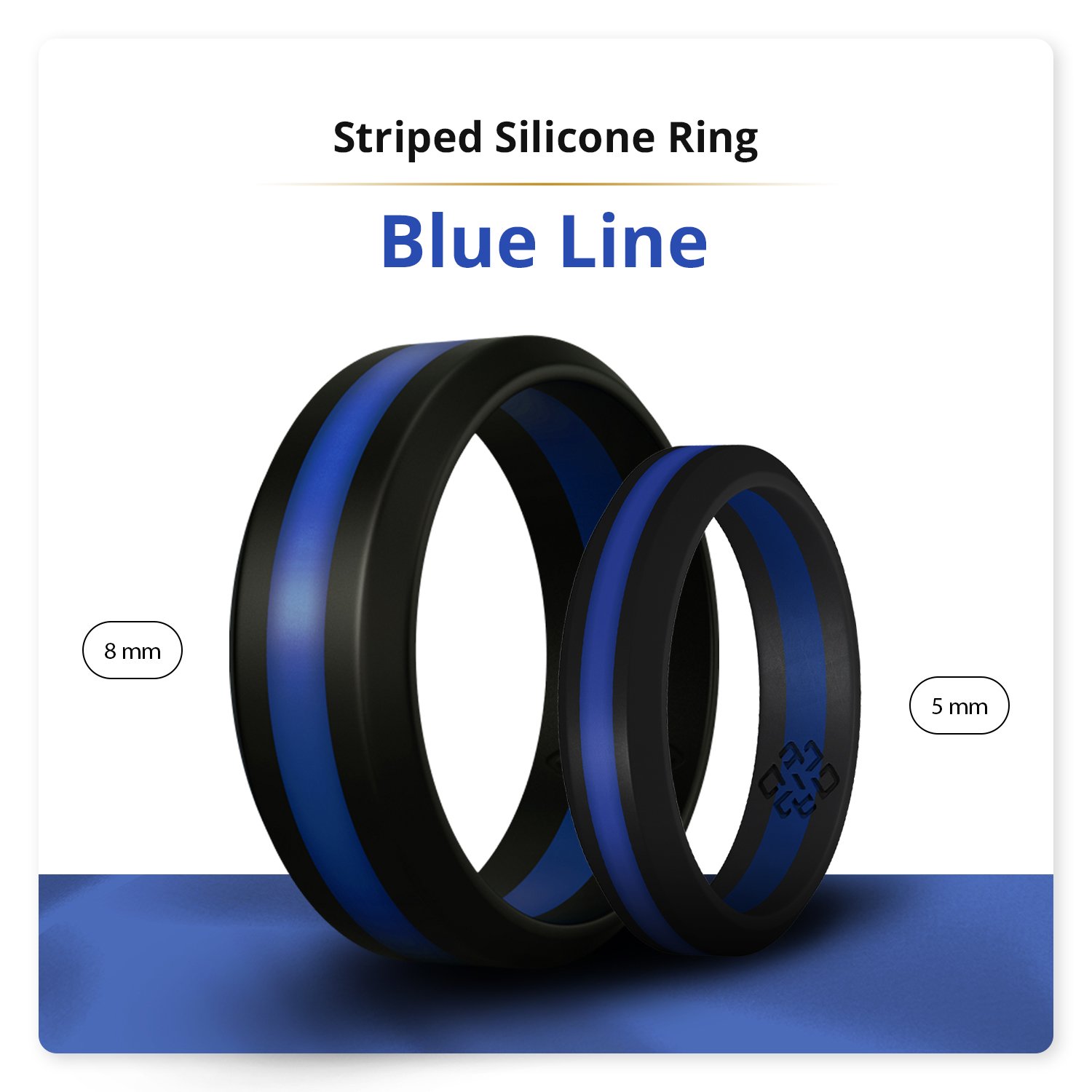 Thin Blue Line Striped Silicone Ring showcasing a sleek design with a blue stripe, ideal for law enforcement supporters.