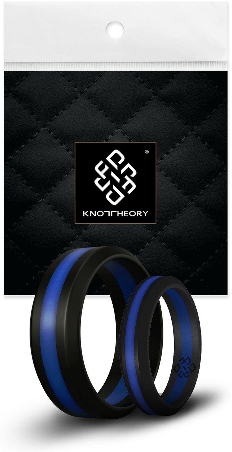 Thin Blue Line Striped Silicone Ring showcasing a sleek design with a blue stripe, ideal for law enforcement supporters.