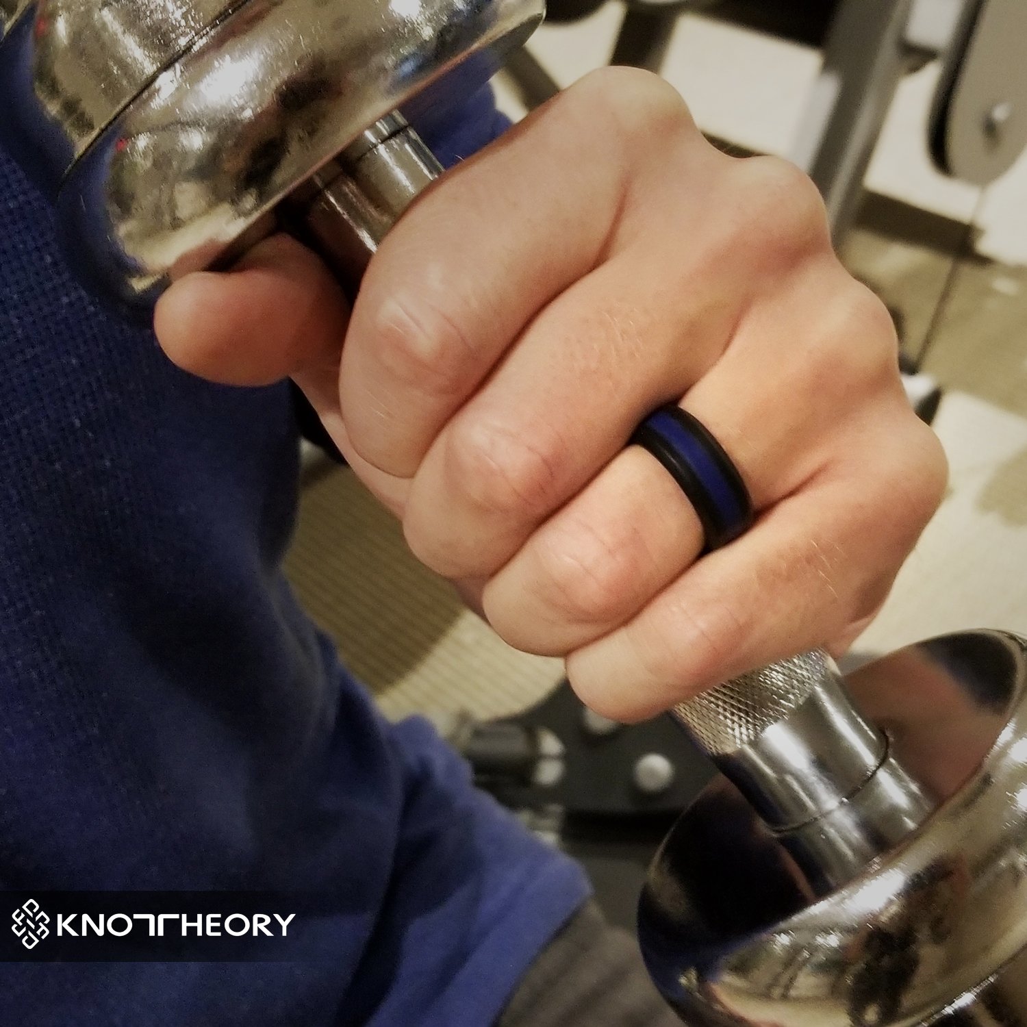 Thin Blue Line Striped Silicone Ring showcasing a sleek design with a blue stripe, ideal for law enforcement supporters.