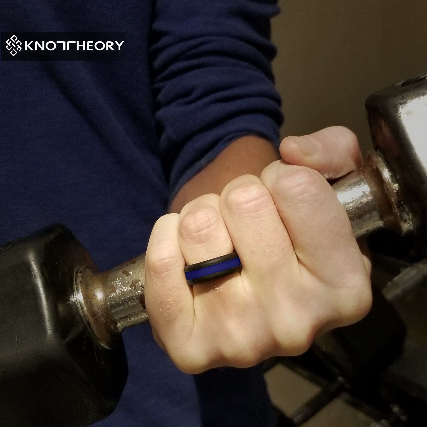 Thin Blue Line Striped Silicone Ring showcasing a sleek design with a blue stripe, ideal for law enforcement supporters.