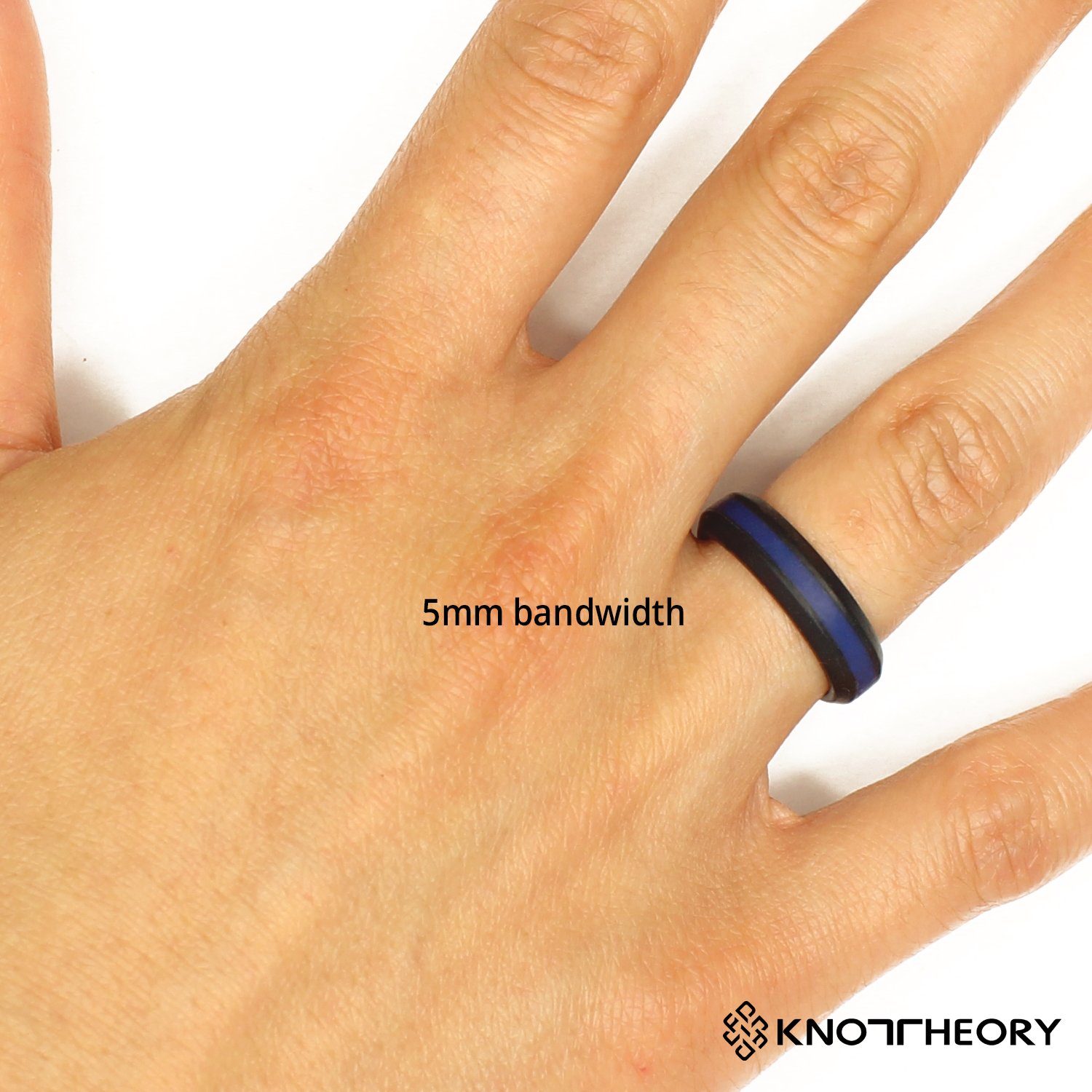 Thin Blue Line Striped Silicone Ring showcasing a sleek design with a blue stripe, ideal for law enforcement supporters.