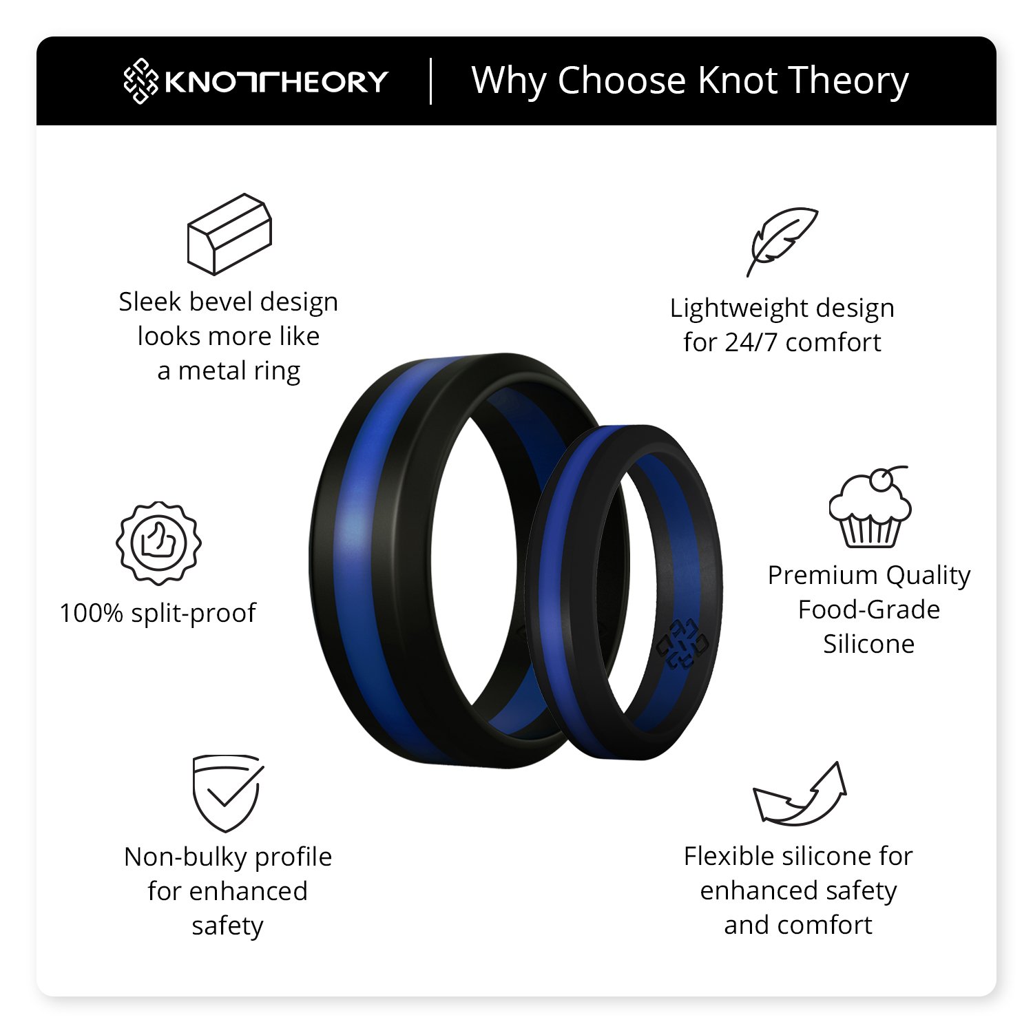 Thin Blue Line Striped Silicone Ring showcasing a sleek design with a blue stripe, ideal for law enforcement supporters.