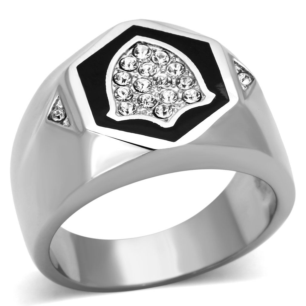 TK1069 High Polished Stainless Steel Ring featuring a clear top-grade crystal, showcasing a sleek and elegant design.