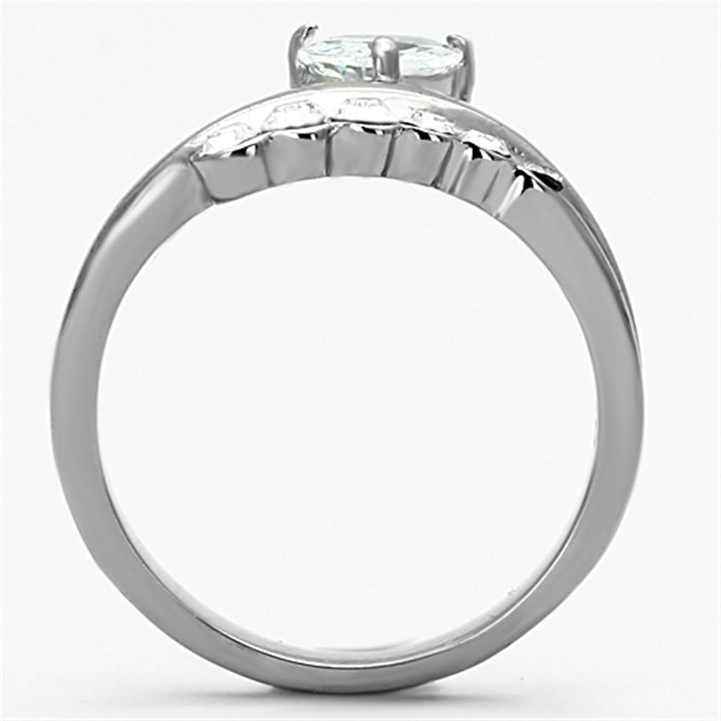 TK1080 High Polished Stainless Steel Ring featuring a clear AAA Grade CZ center stone, showcasing its elegant design and shine.