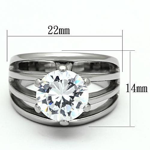 TK1084 High Polished Stainless Steel Ring featuring a clear AAA Grade CZ stone, showcasing its elegant design and shiny finish.