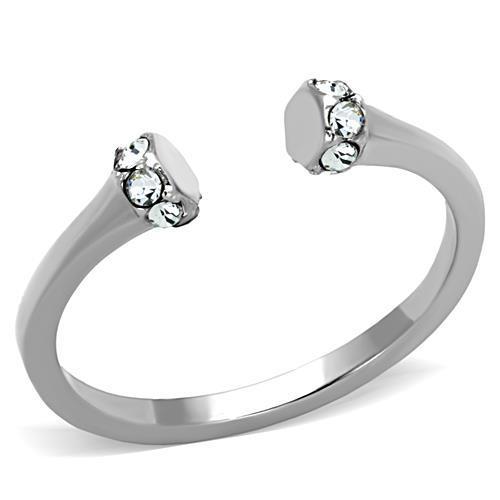 TK1580 High Polished Stainless Steel Ring with clear top-grade crystal, showcasing a sleek and modern design.