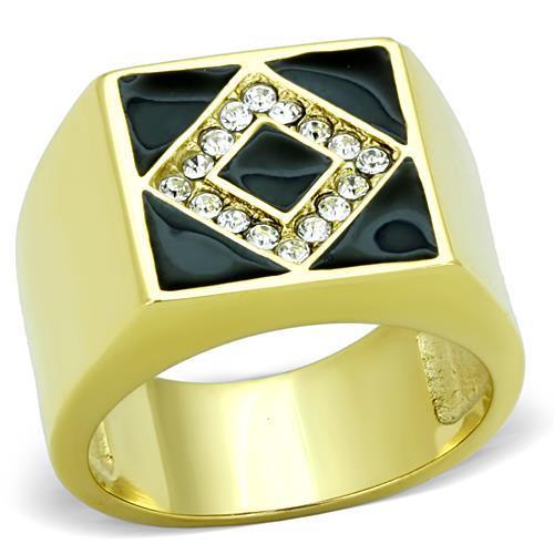 TK1613 IP Gold Stainless Steel Ring featuring a clear top-grade crystal centerpiece, showcasing a luxurious and elegant design.