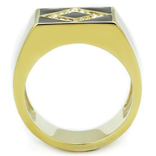 TK1613 IP Gold Stainless Steel Ring featuring a clear top-grade crystal centerpiece, showcasing a luxurious and elegant design.