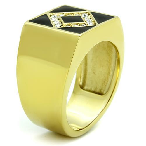 TK1613 IP Gold Stainless Steel Ring featuring a clear top-grade crystal centerpiece, showcasing a luxurious and elegant design.