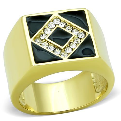 TK1613 IP Gold Stainless Steel Ring featuring a clear top-grade crystal centerpiece, showcasing a luxurious and elegant design.