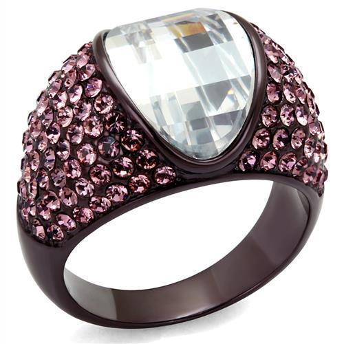 TK1692DC IP Dark Brown Stainless Steel Ring featuring AAA Grade CZ stones in an elegant oval shape.