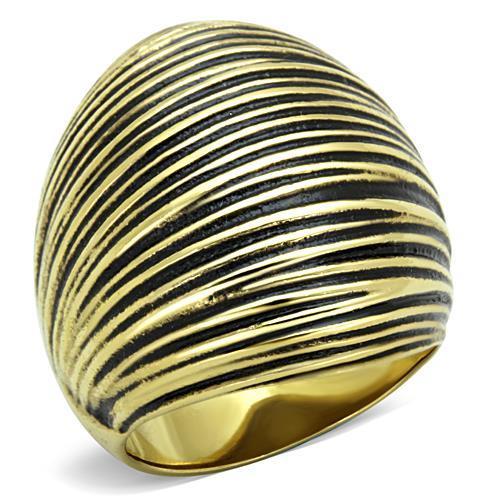 TK1711 IP Gold Stainless Steel Ring featuring a jet epoxy stone, showcasing a luxurious design and durable materials.