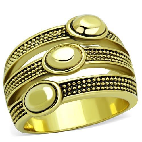 TK1718 IP Gold Stainless Steel Ring featuring a jet epoxy stone, showcasing its elegant design and luxurious finish.