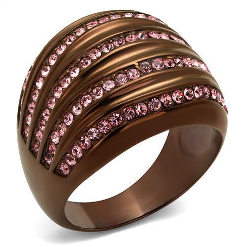 TK1789LC IP Coffee light Stainless Steel Ring featuring a light rose crystal, showcasing its elegant design and durable material.