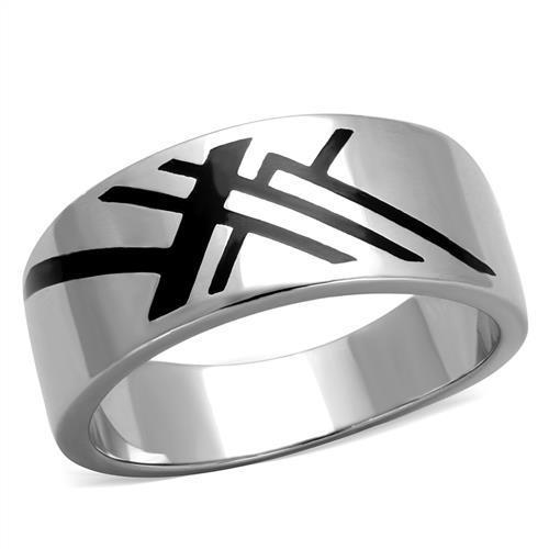 Silver ring with black design