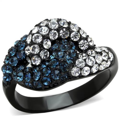 TK1833 IP Black Stainless Steel Ring with Montana crystals, showcasing a sleek design and elegant finish.