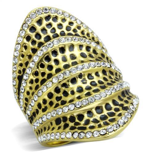 TK1887 IP Gold Stainless Steel Ring featuring clear top-grade crystal, showcasing its elegant design and luxurious finish.