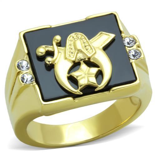 TK1890 IP Gold Stainless Steel Ring featuring a synthetic onyx stone, showcasing its elegant design and luxurious finish.