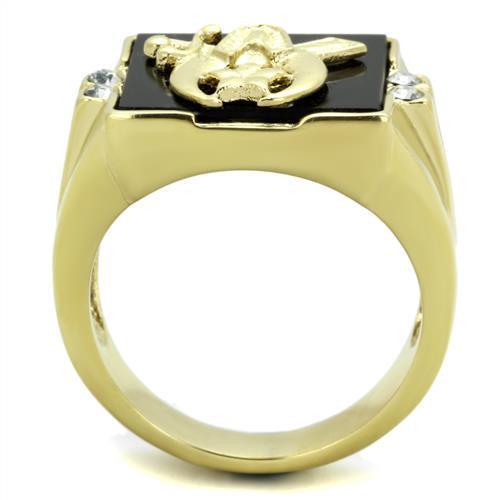 TK1890 IP Gold Stainless Steel Ring featuring a synthetic onyx stone, showcasing its elegant design and luxurious finish.