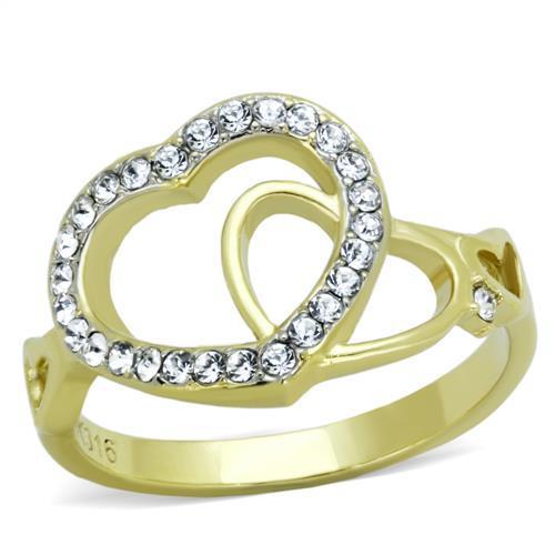 TK1908 Two-Tone IP Gold Stainless Ring featuring clear top-grade crystals and a luxurious design.