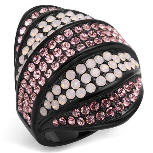 TK2201 IP Black Stainless Steel Ring featuring multi-color top-grade crystals and sleek design.