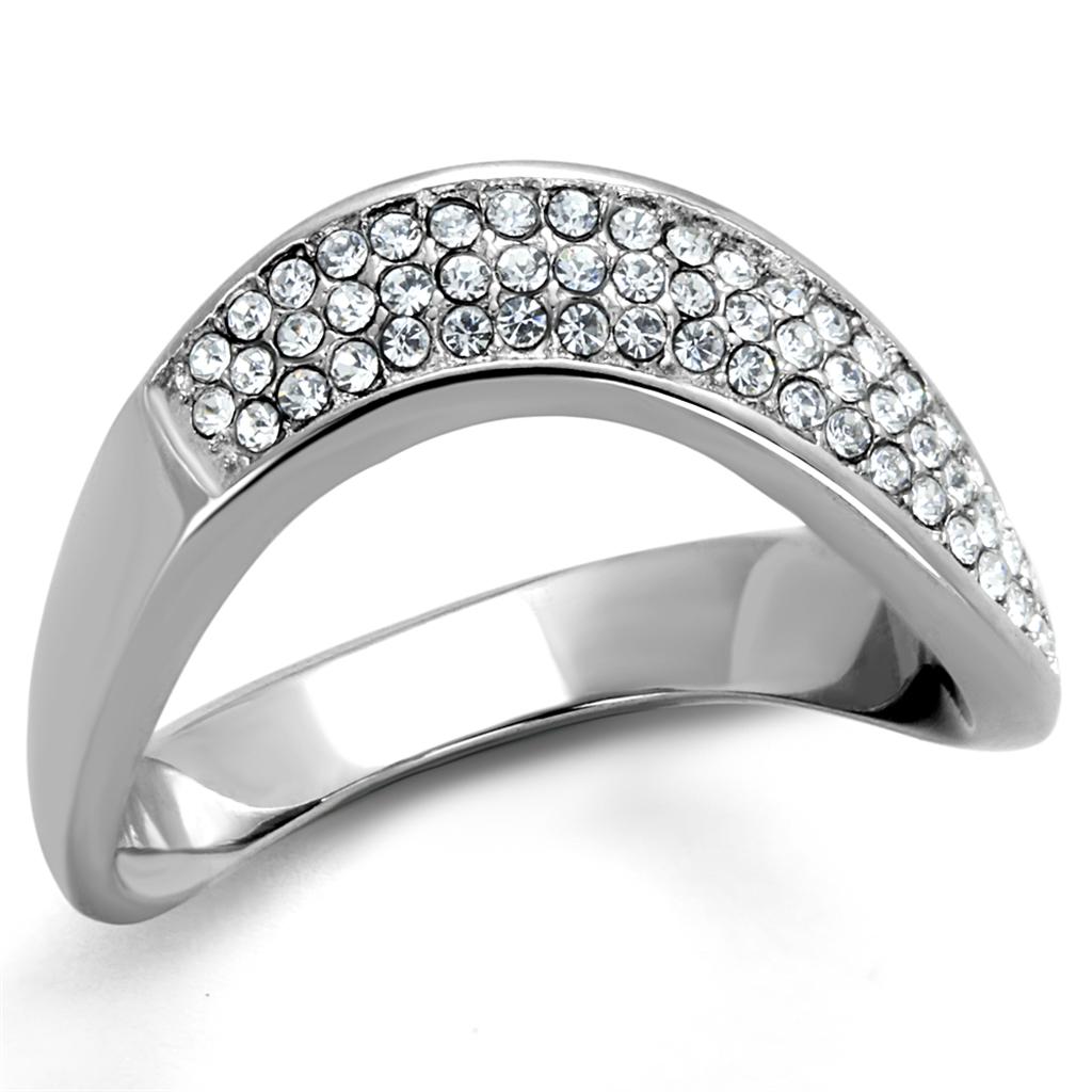 TK2181 High Polished Stainless Steel Ring featuring a clear top-grade crystal, showcasing a sleek and modern design.