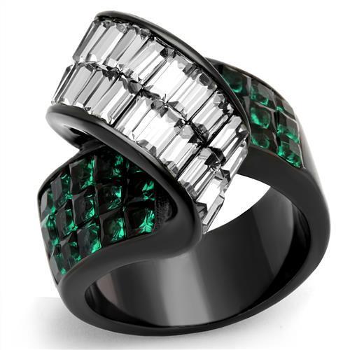 TK2199 IP Black Stainless Steel Ring with blue zircon synthetic stone, showcasing a sleek design and modern appeal.