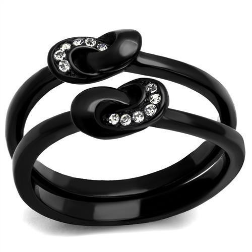 TK2300 IP Black Stainless Steel Ring with clear top-grade crystal, showcasing a sleek and modern design.