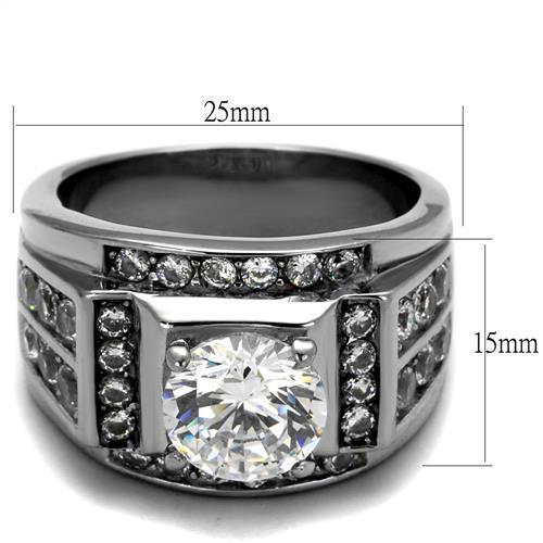 TK2305 High Polished Stainless Steel Ring featuring a clear AAA Grade CZ stone, showcasing its elegant design and shiny finish.