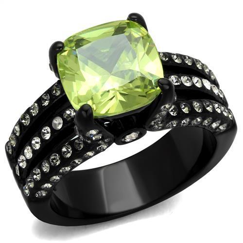 TK2491 IP Black Stainless Steel Ring with Apple Green AAA Grade CZ stones, showcasing a sleek and modern design.