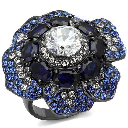 TK2559 IP Light Black Stainless Steel Ring featuring AAA Grade CZ stones in a round shape, showcasing modern elegance.