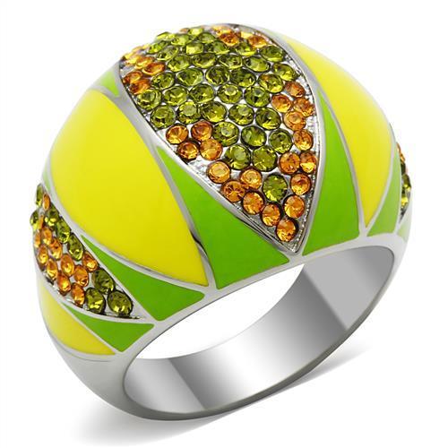 TK266 High Polished Stainless Steel Ring with multi-color top-grade crystal, showcasing its elegant design and shine.