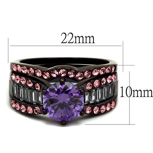 TK2652 IP Dark Brown Stainless Steel Ring featuring AAA Grade CZ stone in amethyst color, showcasing a stylish and durable design.